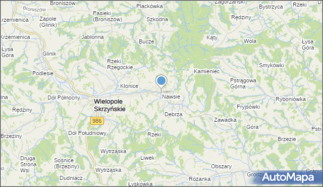 mapa Nawsie, Nawsie gmina Wielopole Skrzyńskie na mapie Targeo